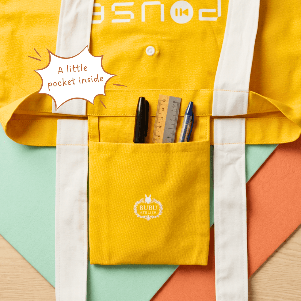 Internal pocket detail of Emotional Burrito Foldable Tote Bag — organised storage compartment inside canvas tote bag