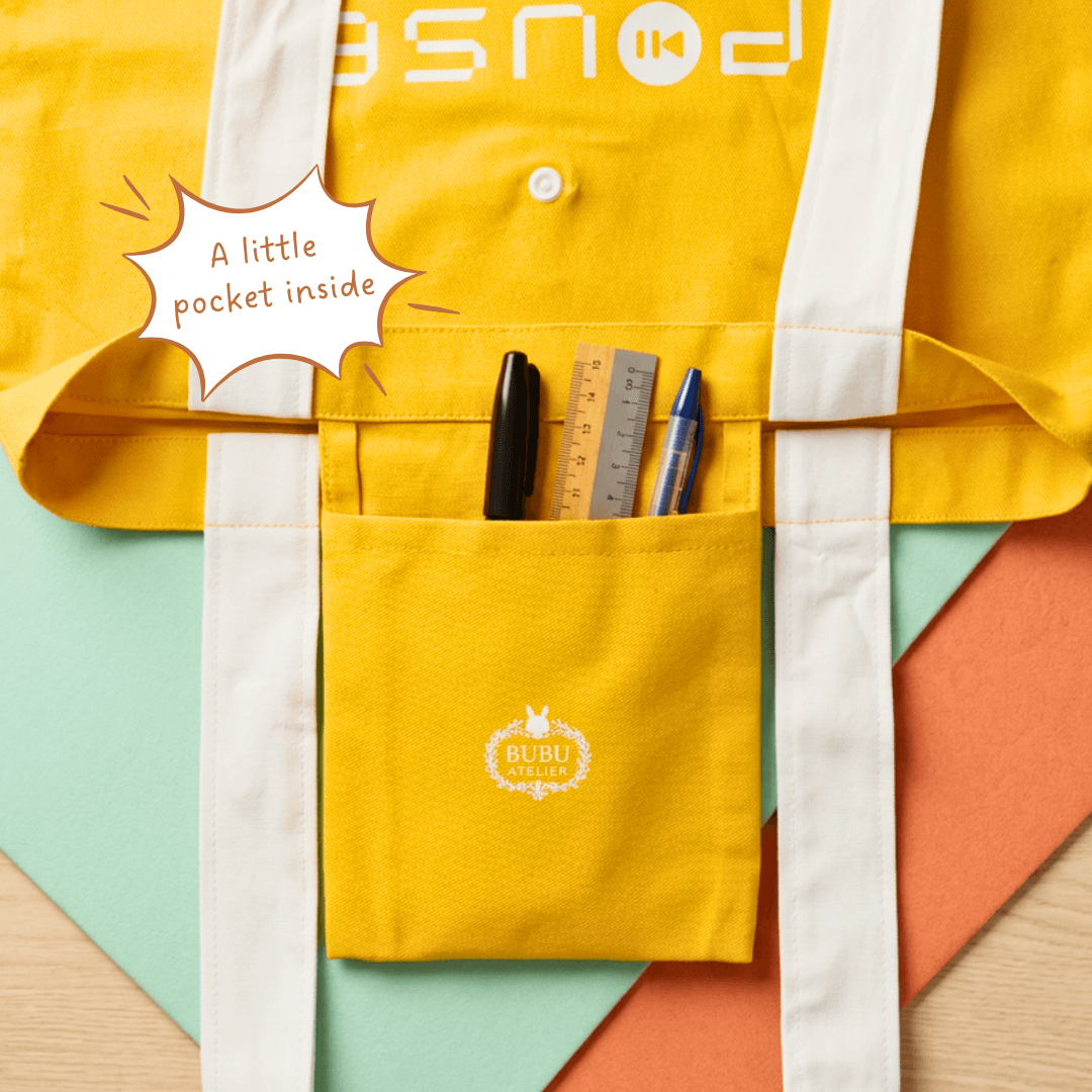 Internal pocket detail of Emotional Burrito Foldable Tote Bag — organised storage compartment inside canvas tote bag
