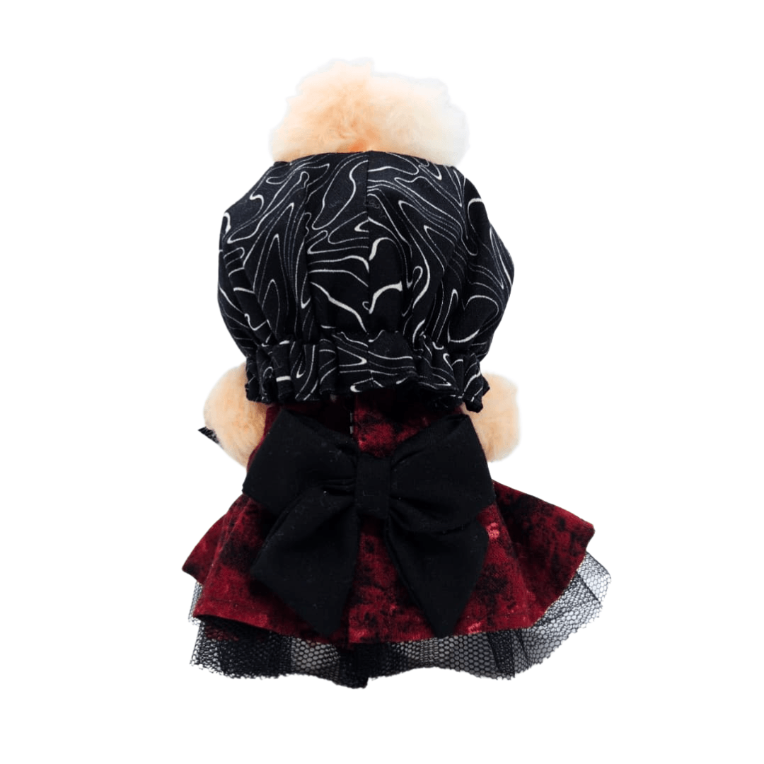 Handmade Labubu doll clothes – red dress and reversible headcap Iron Lung set by Bubu Atelier