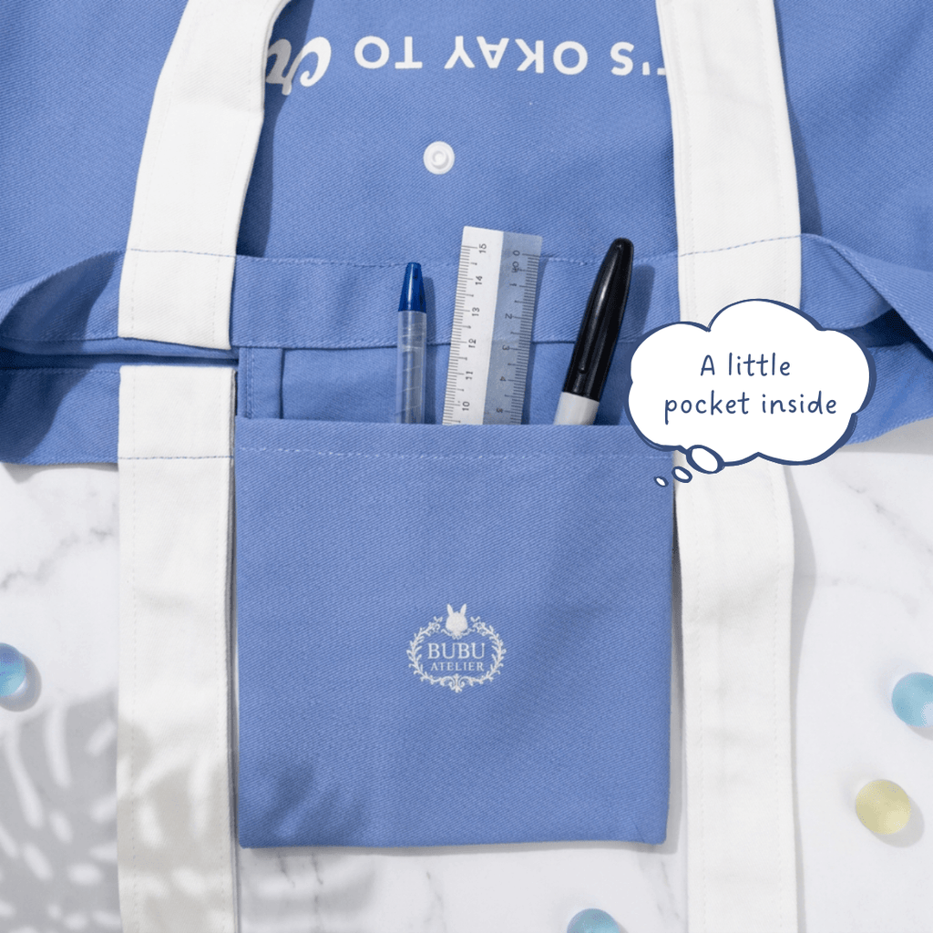 Internal pocket detail of Emotional Burrito Foldable Tote Bag — organised storage compartment inside canvas tote bag