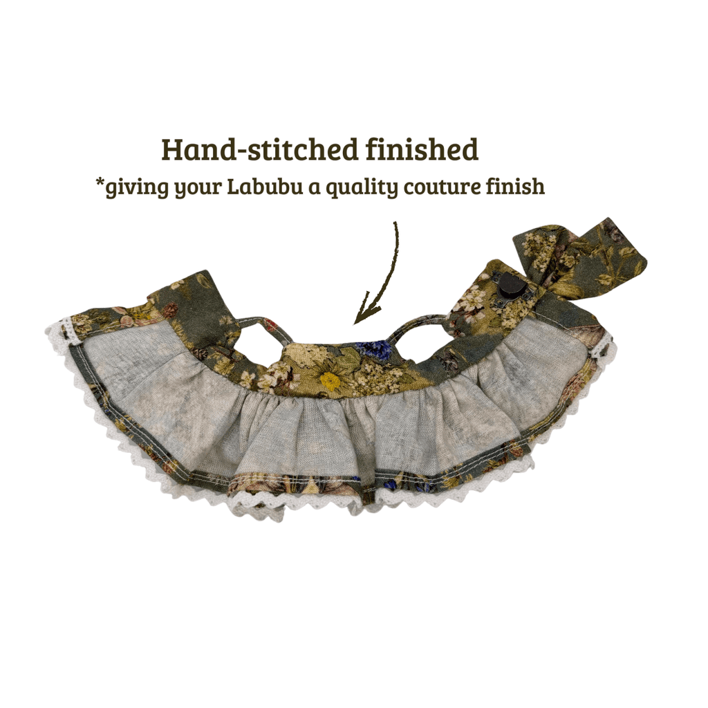 Handmade Victorian Doll Clothes Set for Labubu – Green - Back Detailed Dress