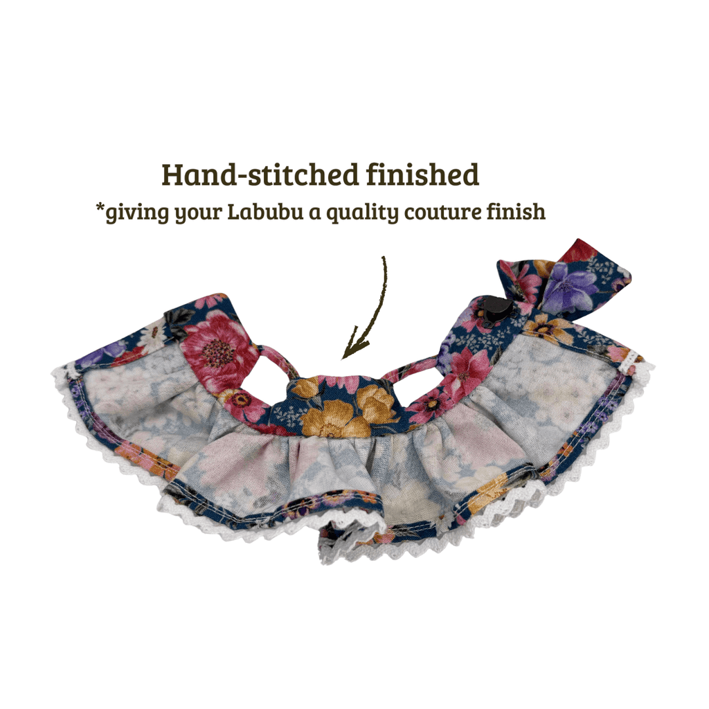 Handmade Victorian Doll Clothes Set for Labubu – Blue - Detailed Back Dress