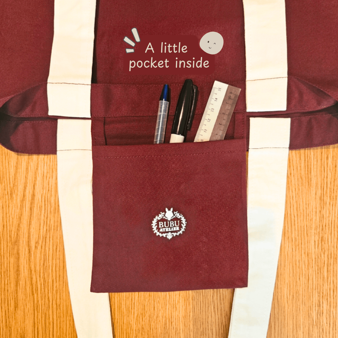 Internal pocket detail of Emotional Burrito Foldable Tote Bag — organised storage compartment inside canvas tote bag