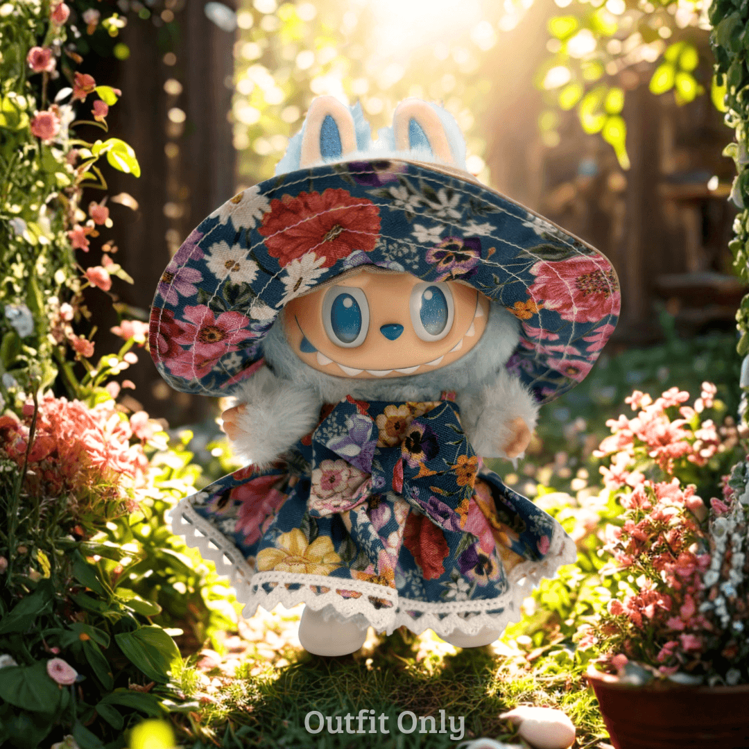 Handmade Victorian Doll Clothes Set for Labubu – Blue - Front