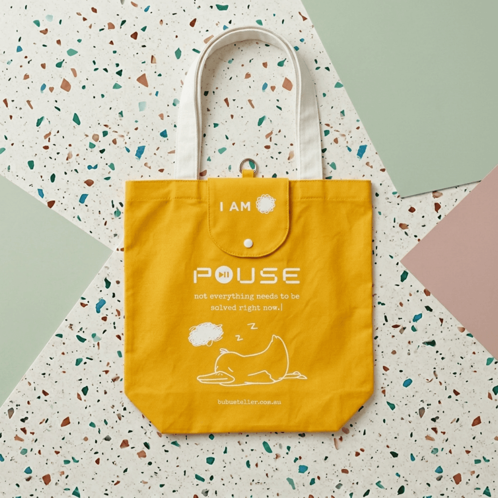 Emotional Burrito Foldable Tote Bag I Am Overwhelmed flat lay — foldable canvas tote bag by Bubu Atelier