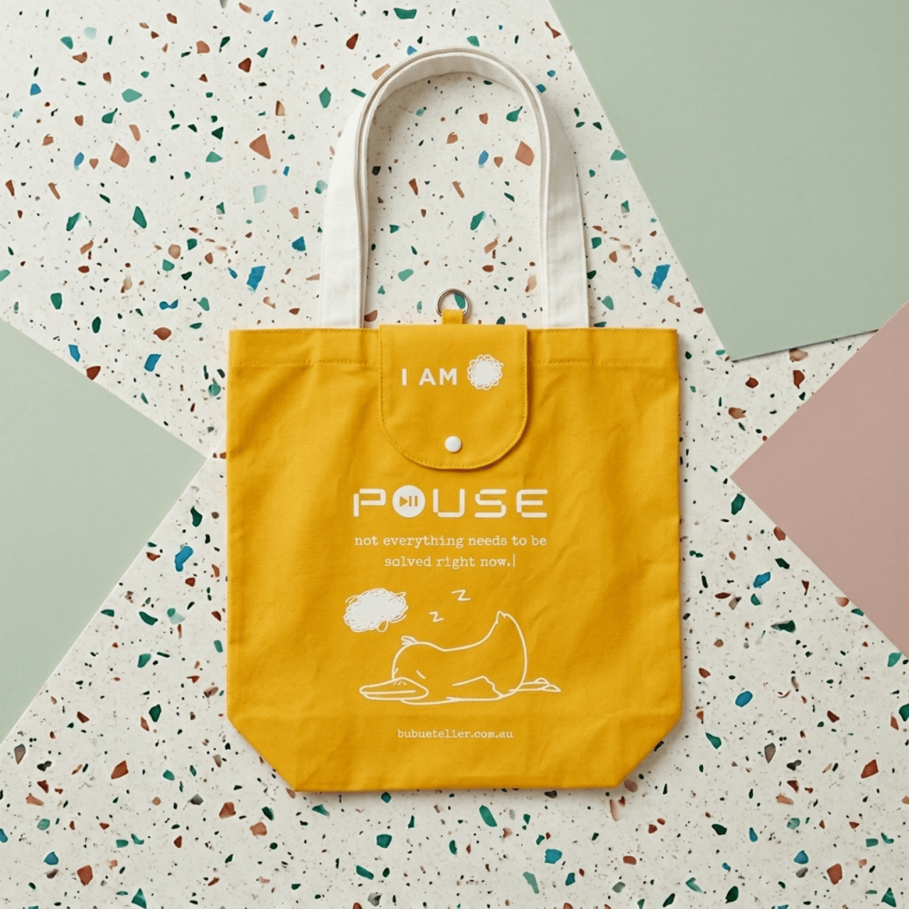 Emotional Burrito Foldable Tote Bag I Am Overwhelmed flat lay — foldable canvas tote bag by Bubu Atelier