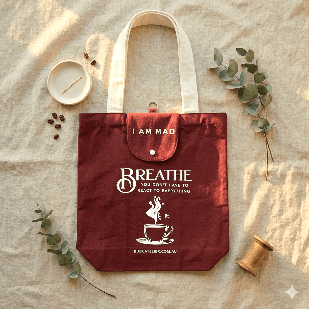 Emotional Burrito Foldable Tote Bag I Am Mad flat lay — foldable canvas tote bag by Bubu Atelier
