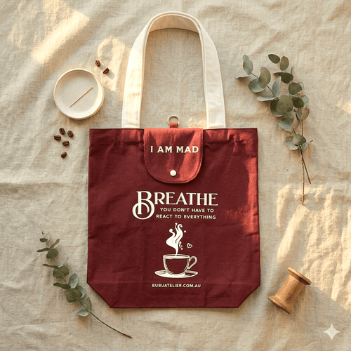 Emotional Burrito Foldable Tote Bag I Am Mad flat lay — foldable canvas tote bag by Bubu Atelier